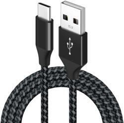 Prestige Charge Cablu USB la USB-C PRESTIGE CHARGE, Transfer Date si Incarcare FastCharge QC 3.0, Max 3A, Compatibil Telefon, Tableta, Textil Premium, 3m, Negru & Gri