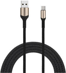 Prestige Charge Cablu USB la USB-C PRESTIGE CHARGE, Transfer Date si Incarcare FastCharge QC 3.0, Max 3A, Compatibil Telefon, Tableta, Textil Premium, 1m, Negru