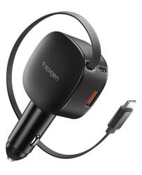 Spigen essential ev603bt autós töltő usb+type-c aljzat (60w, gyorstöltő + fix type-c kábel) fekete (ACP10515)