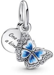 PANDORA Moments 790757C01 Kék pillangó idézettel dupla függő charm (Ag 925/1000, 1, 8 g)