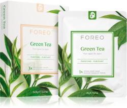 FOREO Farm to Face Sheet Mask Green Tea arcmaszk nyugtató hatással kombinált bőrre 3x20 g