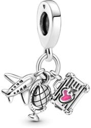 PANDORA Places 799435C01 Repülő, földgömb és bőrönd függő charm (Ag925/1000, 2, 4g)