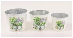  Bádog kaspó szett gyógynövény mintás, fehér