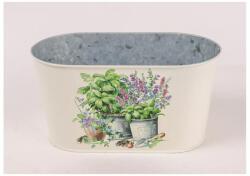  Bádog kaspó, ovális, gyógynövény, fehér