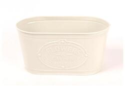  Bádog kaspó, ovális, felirattal, törtfehér