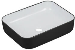 Laveo MOGAMI szögletes kerámia mosdó túlfolyó nélkül, fehér/ matt fekete