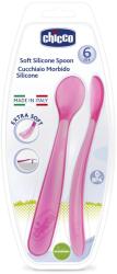 Chicco Chicco, lingura moale din silicon, 6 luni+, roz, 2 buc Set pentru masa bebelusi
