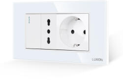 Luxion Intrerupator Simplu + Priza Ingusta + Priza Schuko cu Rama din Sticla LUXION, Standard Italian, 4M