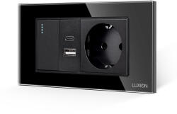 Luxion Intrerupator Simplu + Priza USB A+C + Priza Schuko cu Rama din Sticla LUXION, Standard Italian, 4M - culoare negru