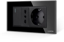 Luxion Intrerupator Simplu + Priza Ingusta + Priza Schuko cu Rama din Sticla LUXION, Standard Italian, 4M - culoare negru