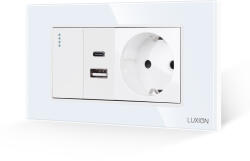 Luxion Intrerupator Simplu + Priza USB A+C + Priza Schuko cu Rama din Sticla LUXION, Standard Italian, 4M
