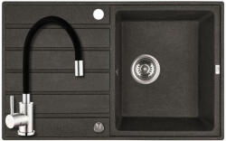 Laveo SRM_711T+SAP4-F090KB - LAVEO Margarita 50 csepptálcás gránit mosogató dugókiemelővel 790X490 szemcsés fekete + ZEGOR csaptelep fekete (SRM_711T+SAP4-F090KB)