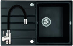 Laveo SRM_711B+SAP4-F090KB - LAVEO Margarita 50 csepptálcás gránit mosogató dugókiemelővel 790X490 matt fekete + ZEGOR csaptelep fekete (SRM_711B+SAP4-F090KB)