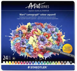 STAEDTLER Akvarell színes ceruza készlet, hatszögletű, fémdobozos, STAEDTLER "Mars® Lumograph® 104", 24 különböző szín (104 M24) - nyomtassingyen