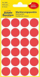 AVERY Etikett, 18 mm, kör, eltávolítható, AVERY ZWECKFORM, piros, 96 etikett/csomag (3595) - tonerpiac