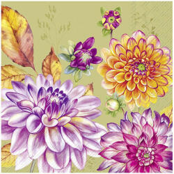 IHR Dália virágos szalvéta - 25x25 cm - Dahlina Green (FR-C1051920)