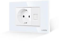 Luxion Priza Schuko + Priza Internet cu Rama din Sticla LUXION, Standard Italian, 3M SmartElectro IntelligentHouse (LXI-045/38GF-W)