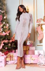Prettylittlething Szürke Midaxi Kötött Ruha Csillámos Hosszú Ujjú Prettylittlething L