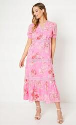 Oasis Rózsaszín Klasszikus Egyenes Midaxi Ruha Virág Mintás Rövid Ujjú Oasis 36