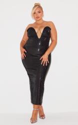 Prettylittlething Fekete Fényes Ceruzaszoknya Nyitott Vállakkal Prettylittlething 46