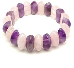 R. M. ékszer Ametiszt és rózsakvarc felezett korong ásvány karkötő 22×9mm (060477)