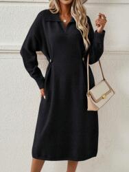 Shein Ruha Fekete Kötött Hosszú Ujjú Galléros Derék Shein 40/42