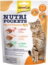 GimCat GIMCAT Nutri Pockets Malt & Vitamine Mix, Catnip, Vițel și Somon, punguță recompense funcționale pisici, 150g