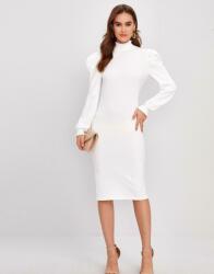 Shein Klasszikus Fehér Hosszú Ujjú MIDI Ruha Puffos Textúrával Shein