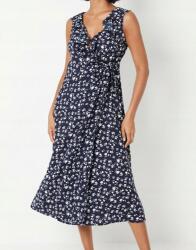  Klasszikus Sötétkék Ruha Virágmintás Fodros 40-ES