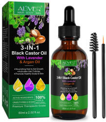 ALIVER Ulei premium 3 in 1 cu Ricin, Lavanda si Argan, 100% Natural pentru cresterea parului, tratarea scalpului si pielii, Aliver 60 ml