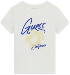 GUESS Бяла тениска за момиче със син надпис Guess и щампа лимон