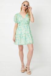 Oasis Zöld Chiffon Ruha Mini Rövid Ujjú V-nyakkivágás Cipzár Oasis 46