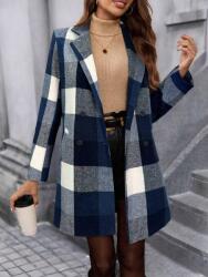 Shein Klasszikus Sötétkék Rövid Kabát Hosszú Ujjú Kockás Minta Shein 36