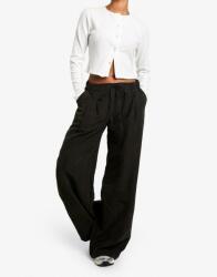 Boohoo Fekete Klasszikus Nadrág Laza Egyenes Szárú Megkötős Sima Boohoo 36