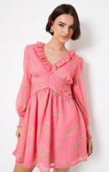 Oasis Rózsaszín Ruha Mini V-nyakkivágással Fodros Hosszú Ujjú Virágmintás Oasis 44
