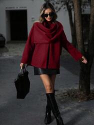 Shein Bordeaux Színű Klasszikus Rövid Aszimmetrikus Poncsó Hosszú Ujjal Gombokkal Shein S