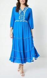 Wallis Kék Texturált Midaxi Ruha 3/4-ES Ujjú Virágmintás Wallis 42