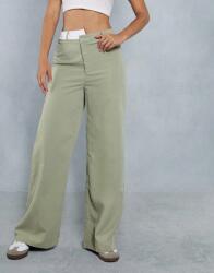  Khaki Klasszikus Sima Hosszú Nadrág Egyenes Szárú Cipzár Misspap 34