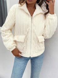 Shein Krémszínű Klasszikus Hosszú Ujjú Kabát Csíkos Mintás Zsebek Shein 40/42