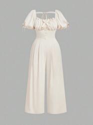 Shein Krémszínű Hosszú Egyenes Overál Rövid Ujjú Shein 44-ES