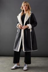 Warehouse Fekete Klasszikus Midaxi Kabát Hosszú Ujjú Gallér Ökobőr Warehouse 42