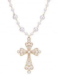  Gyöngy Nyaklánc Kereszttel Arany Színben 45 CM 9 CM Elegáns Medál (B0D46CJHMX)
