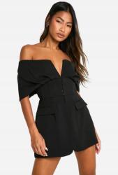 Boohoo Fekete Klasszikus Rövid Overál Nyitott Váll Cipzáras Boohoo 44