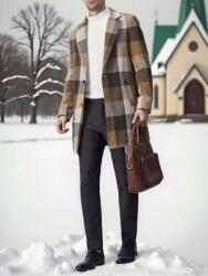  Többszínű Kockás Hosszú Ujjú Gombos Kabát Manfinity XL