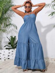 Shein Kék Farmer Overál Hosszú Szárú Nyitott Váll Plusz Shein 46