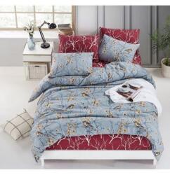 BEGENAL 1+1 GRATIS Lenjerie de pat dublu din bumbac ranforce Begenal Flower Bird Blue Lenjerie de pat