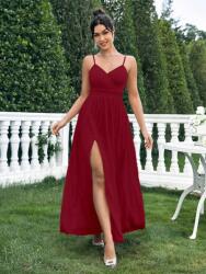 Shein Piros Chiffon Maxi Koktél Ruha Fodros Kivágással Shein 40/42