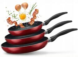 Alpina Serpenyő Szett Alpina 3 Db 20 24 28 CM Indukciós Gáz Non-stick Piros (ZESTAW PATELNI NONSTICK 28/24/28CM CZERWONE)