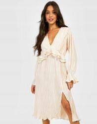 Boohoo Bézs Színű, MIDI, Ruha Hosszú Ujjú, V-nyakú, Fodrós Boohoo 40