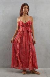 Warehouse Narancssárga Mintás Fodros Maxi Ruha Warehouse Vállpántokkal 38-AS